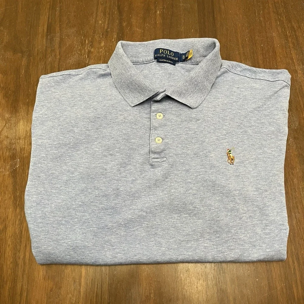 Polo Ralph Lauren Shirt Mens XL Blue Custom Slim Fit Flesh Pony Pima Soft S/S